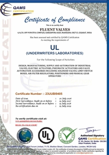 Fluent Valves UL Certificate of Compliance